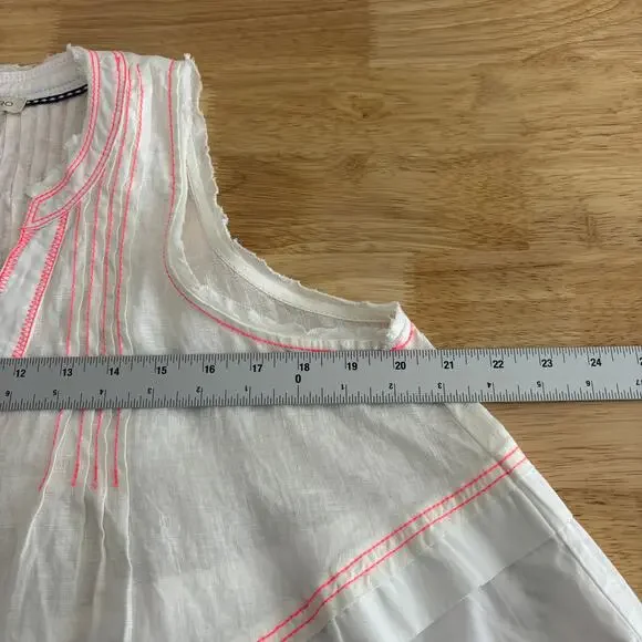 Pilcro Anthropologie Women's Top S White Raw Edge Linen Swing Coastal Boho - Picture 15 of 16